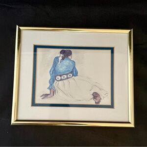 VTG R.C. Gorman Print WOMAN WITH CONCHOS Framed & Matted Navajo Wall Art 8x6.5